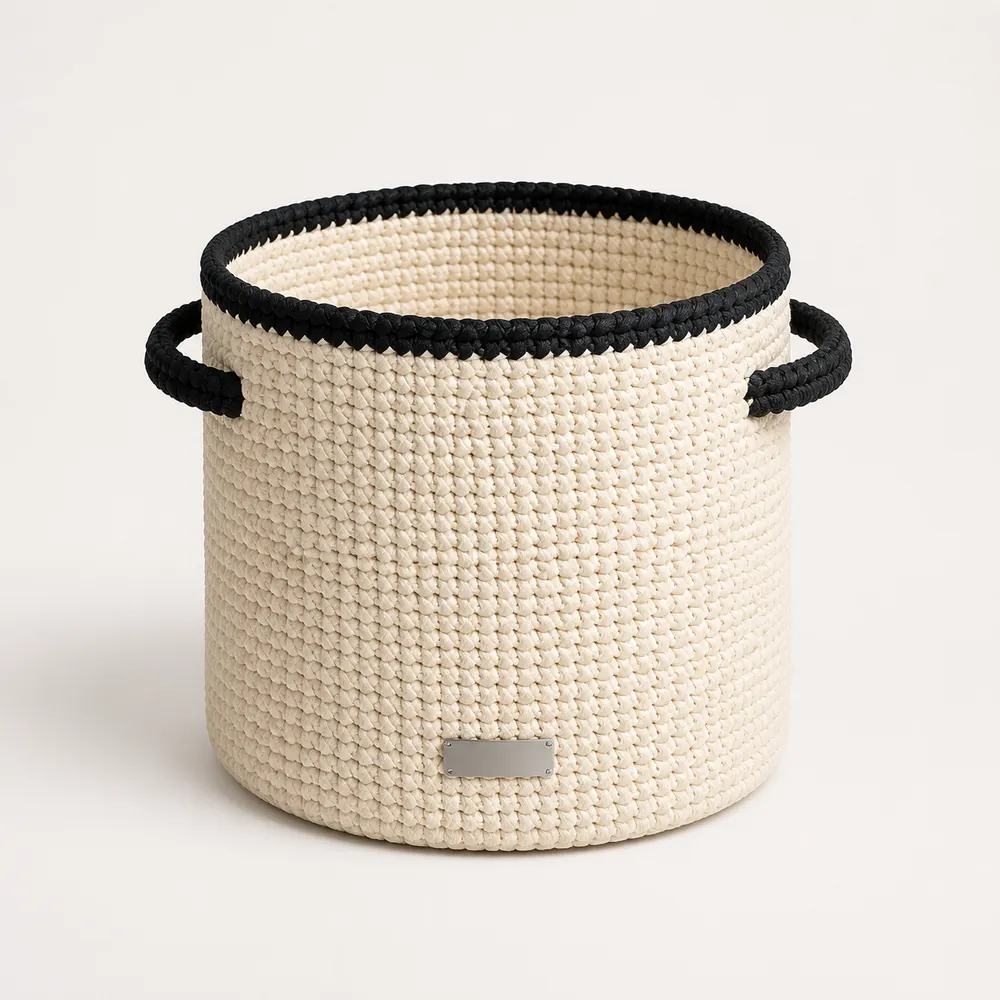 Ivory and black crochet Studio Basket